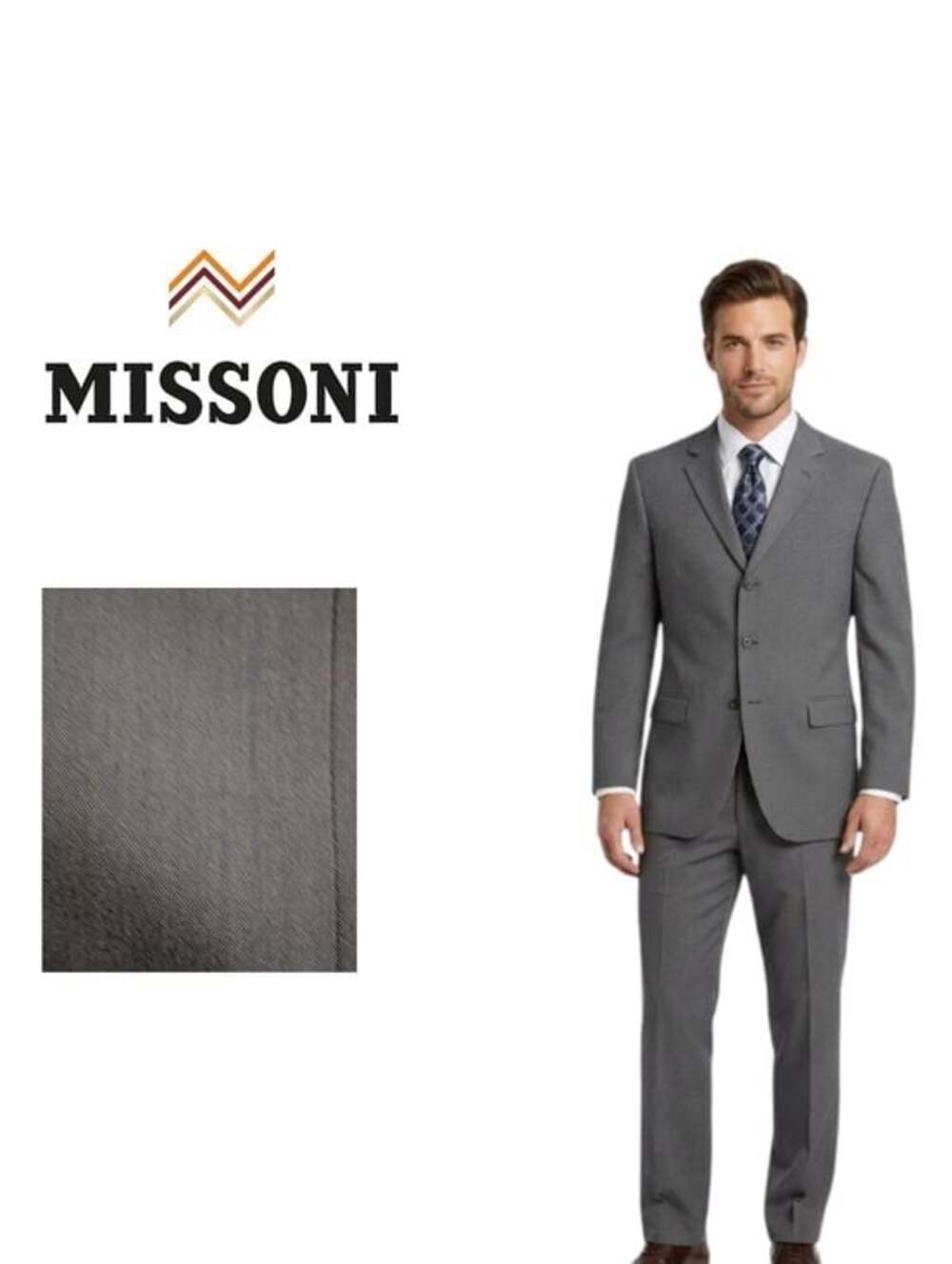 Auth Vintage Missoni Made In Italy 2Piece 3 Button Suit Charcoal and Slate